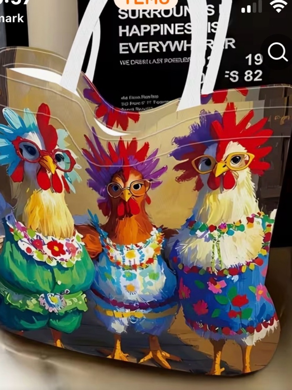 NBA Multicolor Rooster Print Tote Bag with White Handles